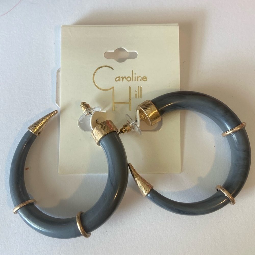 Caroline Hill Boutique Gray Hoop Earrings New